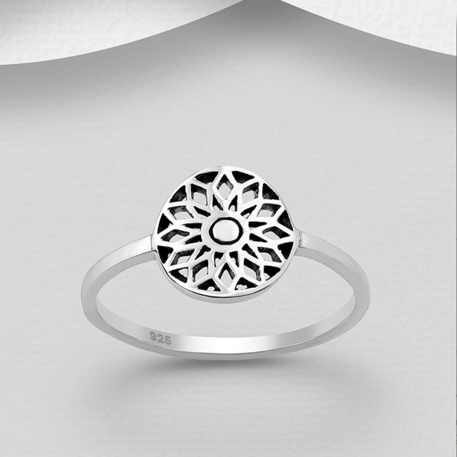 Silver Oxidized Flower Ring