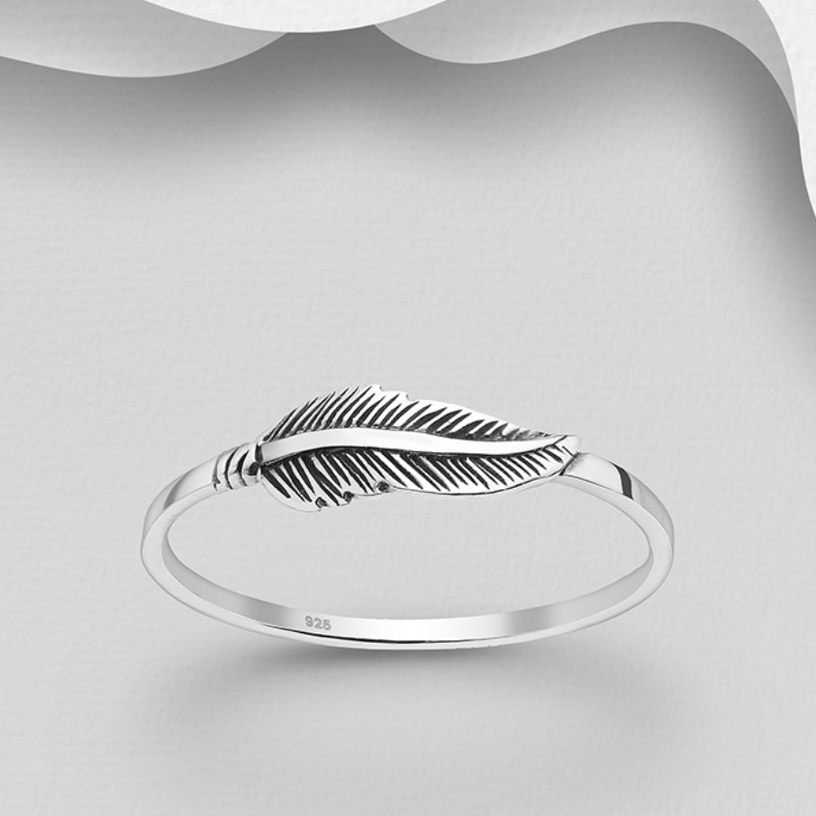 Sterling Silver Oxidized Feather Ring