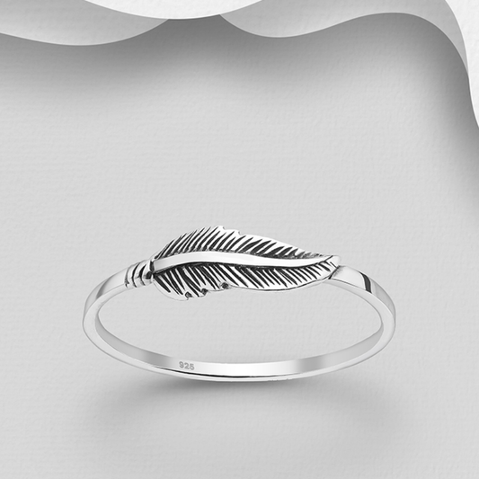 Sterling Silver Oxidized Feather Ring