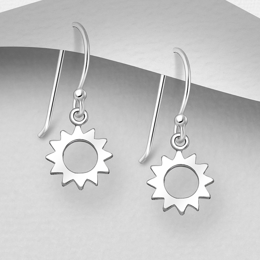 925 Sterling Silver Sun Hook Earrings