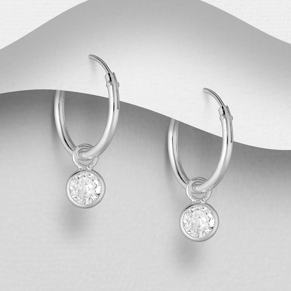 925 Sterling Silver Hoop Earrings with CZ Diamonds