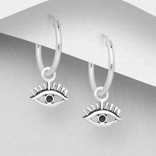 925 Sterling Silver Evil Eye Hoop Earrings