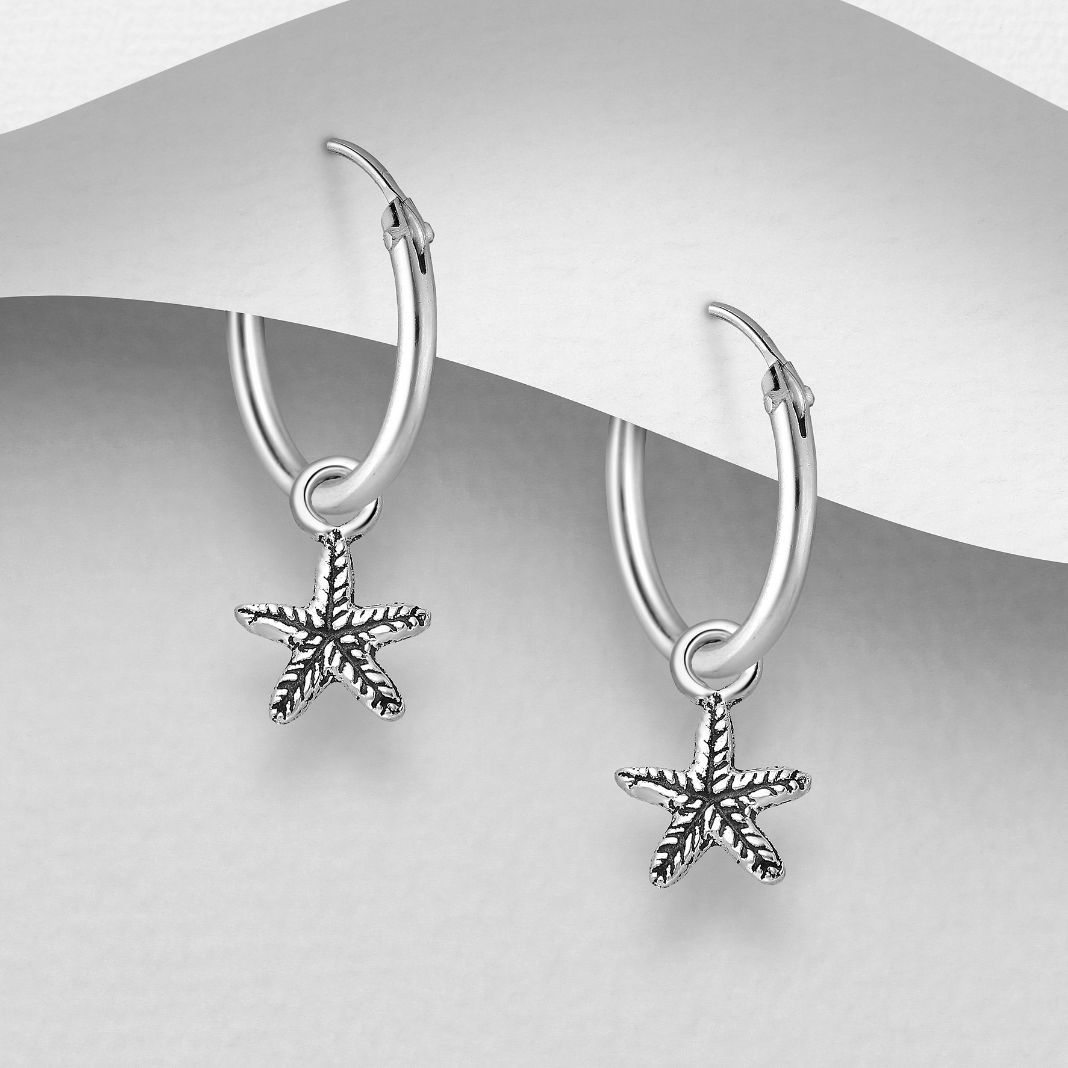 Oxidized Starfish Hoop Earrings