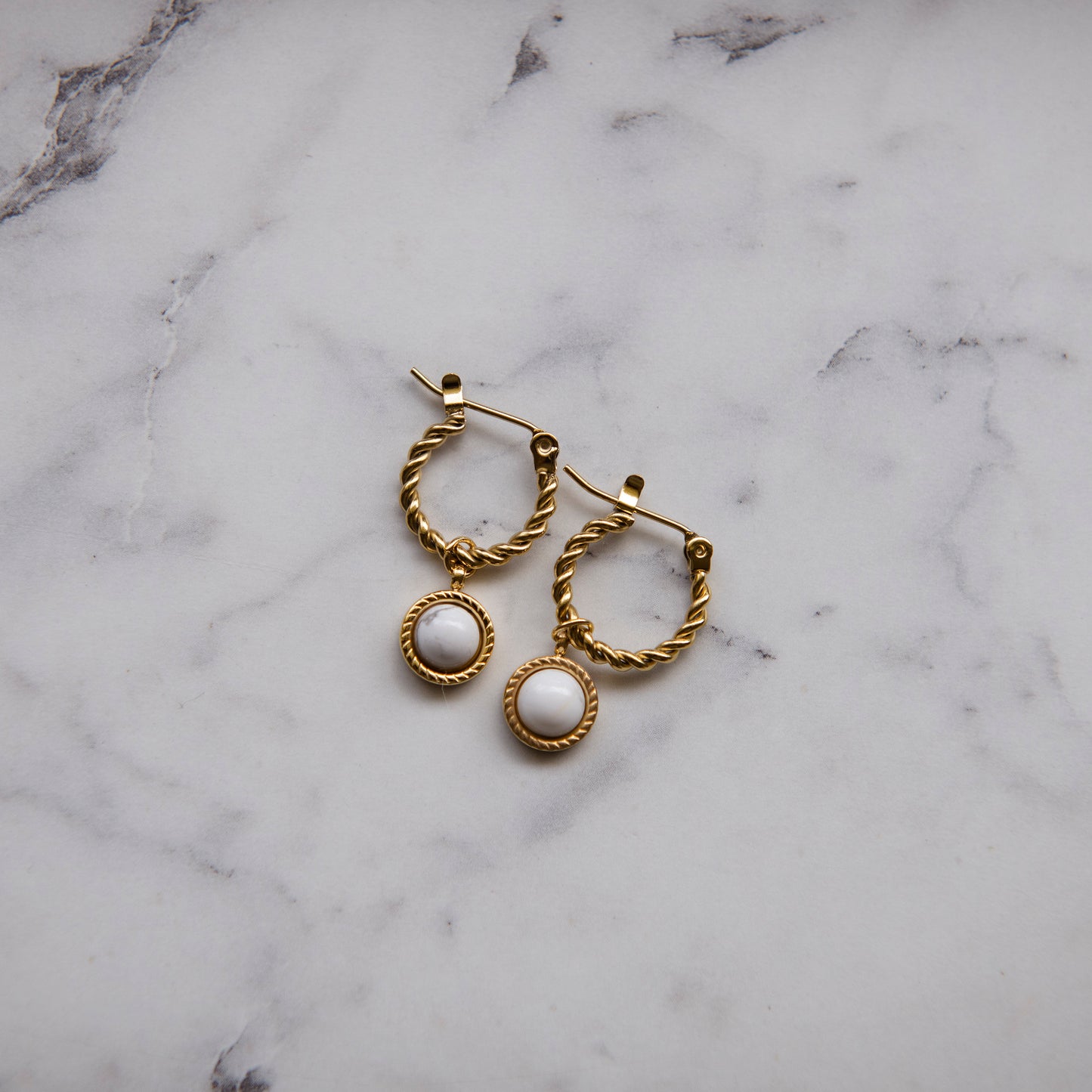 Ophelia Gold Hoops with Natural Stone